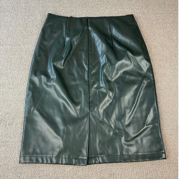NWT Kate Kasin Faux Leather Pencil Skirt Green Size Large - Picture 2 of 7